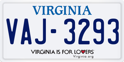 VA license plate VAJ3293