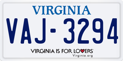 VA license plate VAJ3294