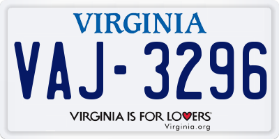 VA license plate VAJ3296