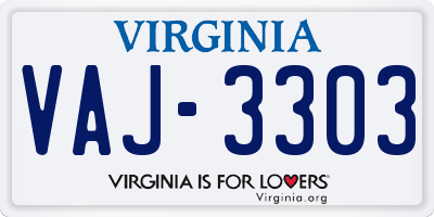 VA license plate VAJ3303