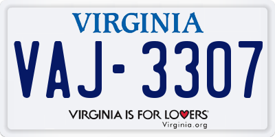 VA license plate VAJ3307