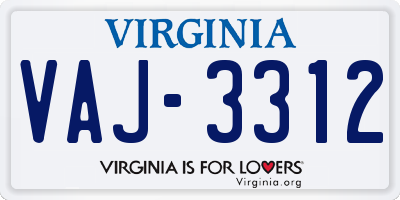 VA license plate VAJ3312