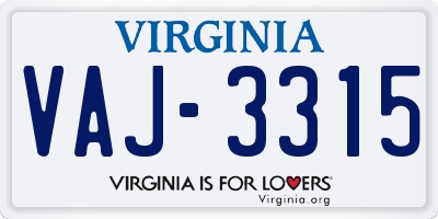 VA license plate VAJ3315