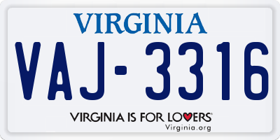 VA license plate VAJ3316
