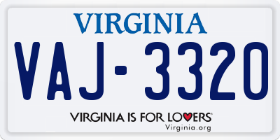VA license plate VAJ3320