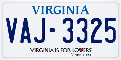 VA license plate VAJ3325