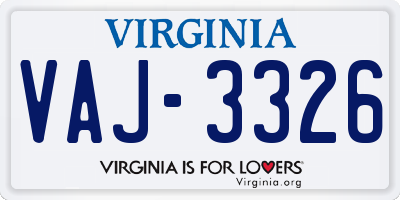 VA license plate VAJ3326