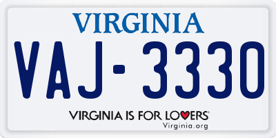 VA license plate VAJ3330
