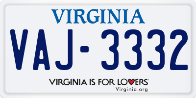 VA license plate VAJ3332