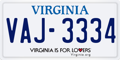 VA license plate VAJ3334