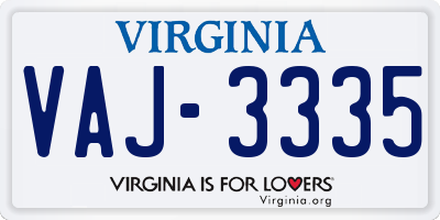 VA license plate VAJ3335