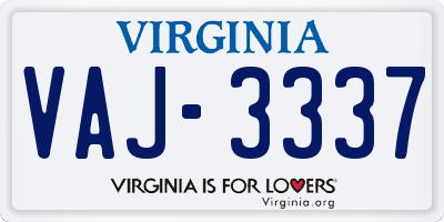 VA license plate VAJ3337