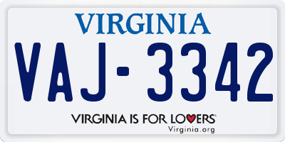 VA license plate VAJ3342