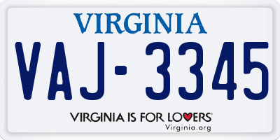 VA license plate VAJ3345