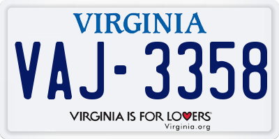 VA license plate VAJ3358