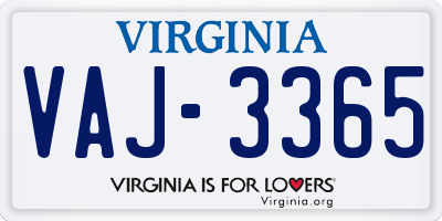 VA license plate VAJ3365