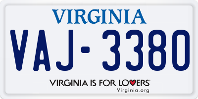VA license plate VAJ3380