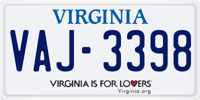 VA license plate VAJ3398