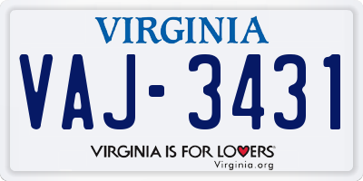 VA license plate VAJ3431