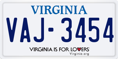 VA license plate VAJ3454