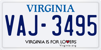 VA license plate VAJ3495