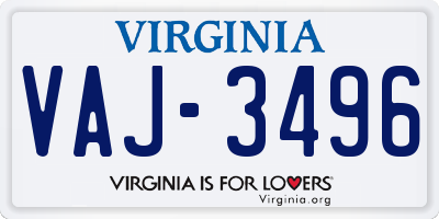 VA license plate VAJ3496