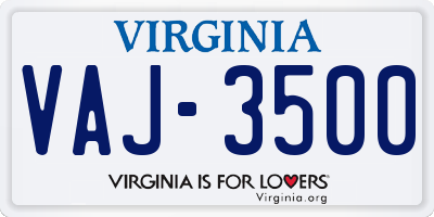 VA license plate VAJ3500