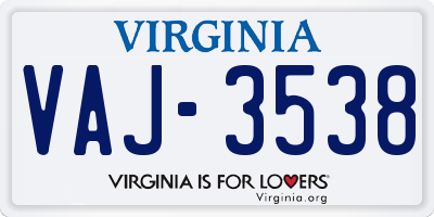 VA license plate VAJ3538