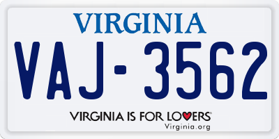 VA license plate VAJ3562