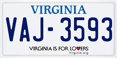 VA license plate VAJ3593