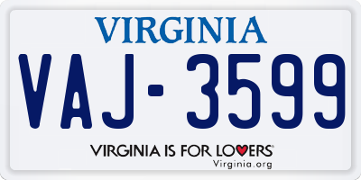 VA license plate VAJ3599