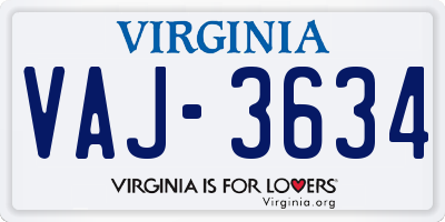 VA license plate VAJ3634