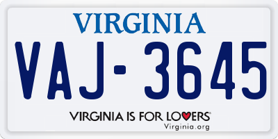 VA license plate VAJ3645