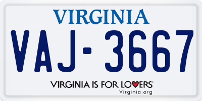 VA license plate VAJ3667