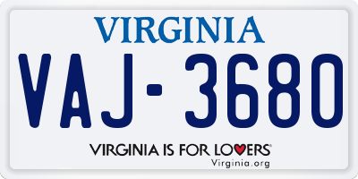 VA license plate VAJ3680
