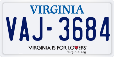 VA license plate VAJ3684