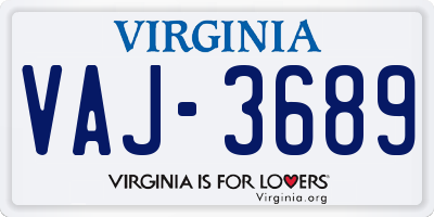 VA license plate VAJ3689