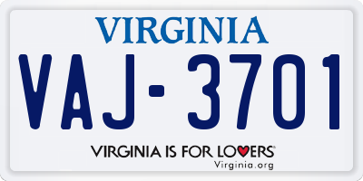 VA license plate VAJ3701