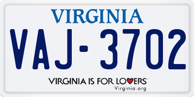 VA license plate VAJ3702