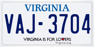 VA license plate VAJ3704