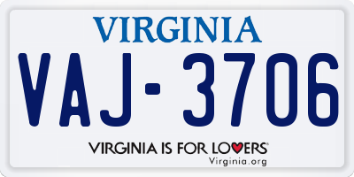 VA license plate VAJ3706