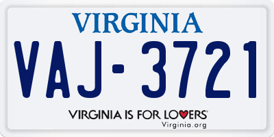 VA license plate VAJ3721