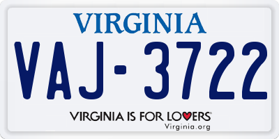 VA license plate VAJ3722