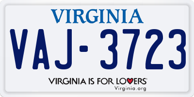VA license plate VAJ3723