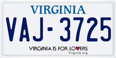 VA license plate VAJ3725