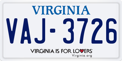 VA license plate VAJ3726