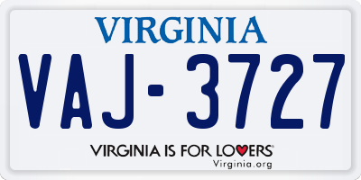 VA license plate VAJ3727