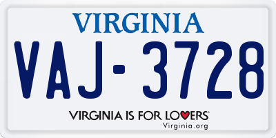VA license plate VAJ3728