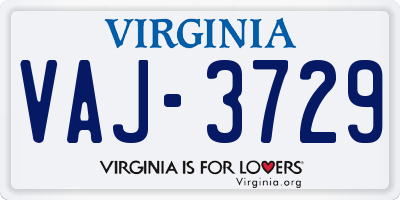 VA license plate VAJ3729