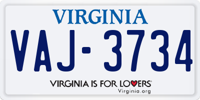 VA license plate VAJ3734